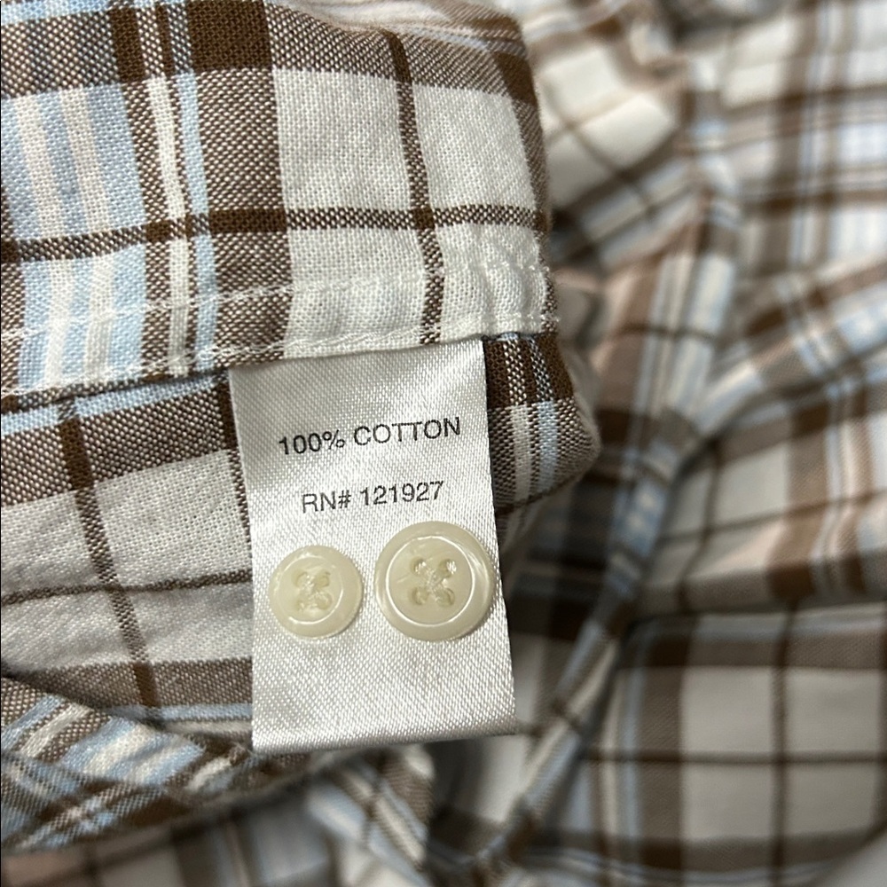 Johnnie-O Men's Brown and Blue Plaid Long Sleeve Shirt - Picture 5 of 5